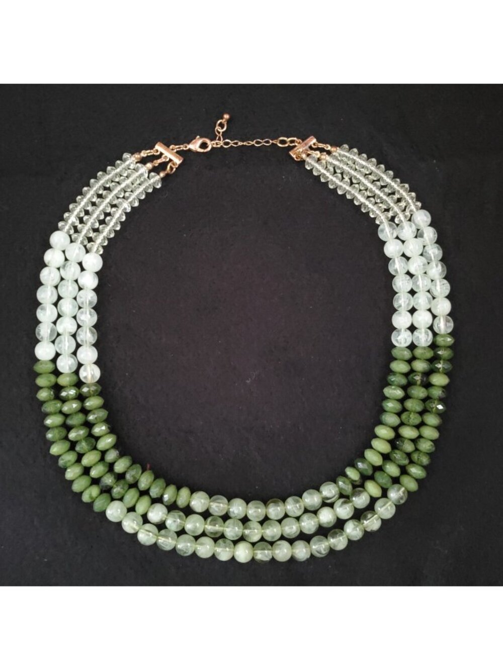 Layered Beaded Necklace Green Acrylic 21"